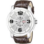 Walrus Silver Dial Analog Day Date Function Leather Strap Wrist Watch For Men