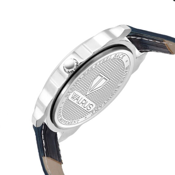 Walrus Blue Dial Analog Day Date Function Leather Strap Wrist Watch For Men