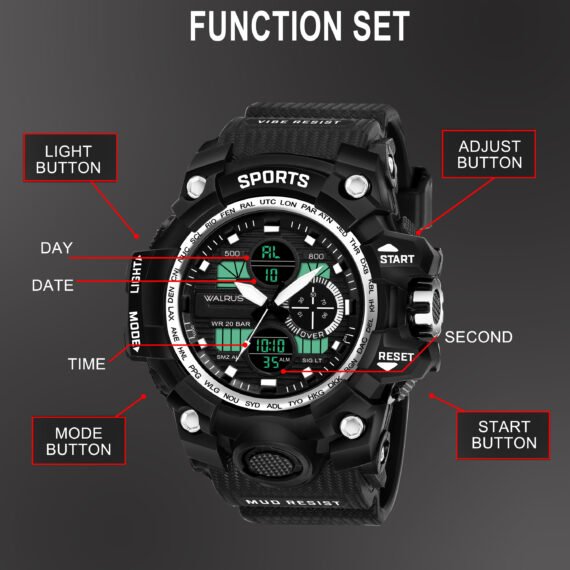 Walrus Silver Analog Digital Wrist Watch For Men