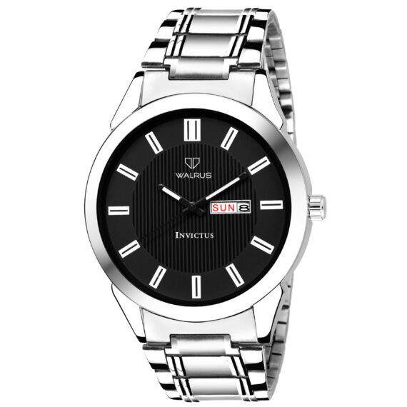 Walrus Invictus III Series Black Dial Men Metallic Wristwatch With Day & Date Function