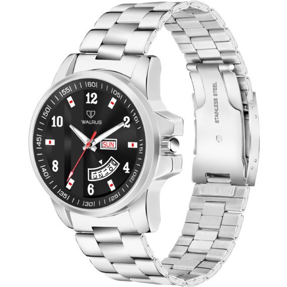 Walrus White Dial Analog Day Date Function Metal Chain Wrist Watch For Men