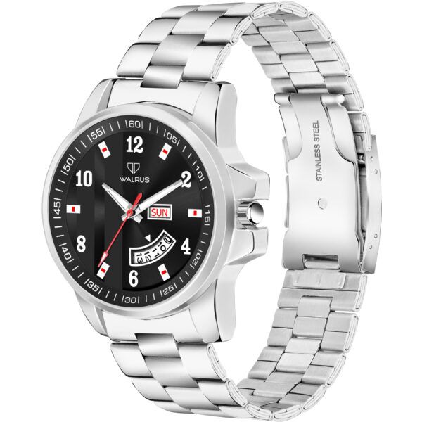 Walrus White Dial Analog Day Date Function Metal Chain Wrist Watch For Men