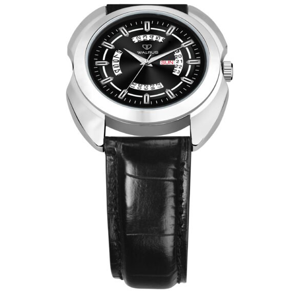 Walrus Black Dial Analog Day Date Function Leather Strap Wrist Watch For Men
