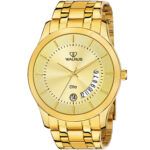 Walrus Gold Dial Analog Day Date Function Metal Chain Wrist Watch For Men With PUSH Button Lock