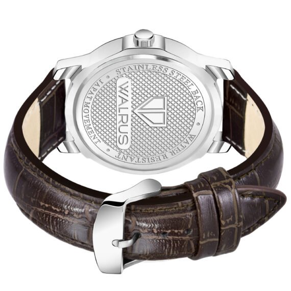 Walrus Silver Dial Analog Day Date Function Leather Strap Wrist Watch For Men