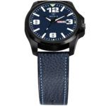 Walrus Blue Dial Analog Day Date Function Leather Strap Wrist Watch For Men