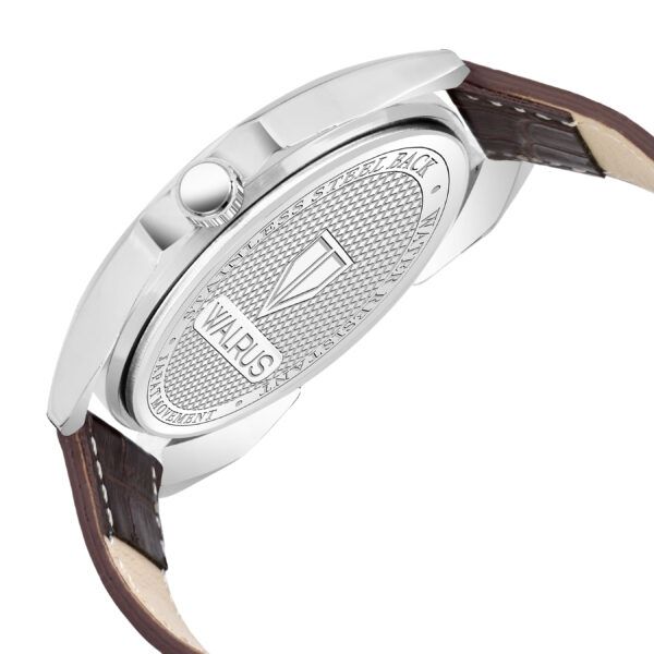 Walrus Silver Dial Analog Day Date Function Leather Strap Wrist Watch For Men
