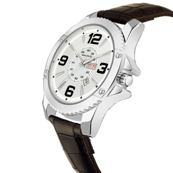 Walrus Silver Dial Analog Date Date Leather Strap Wrist Watch For Men
