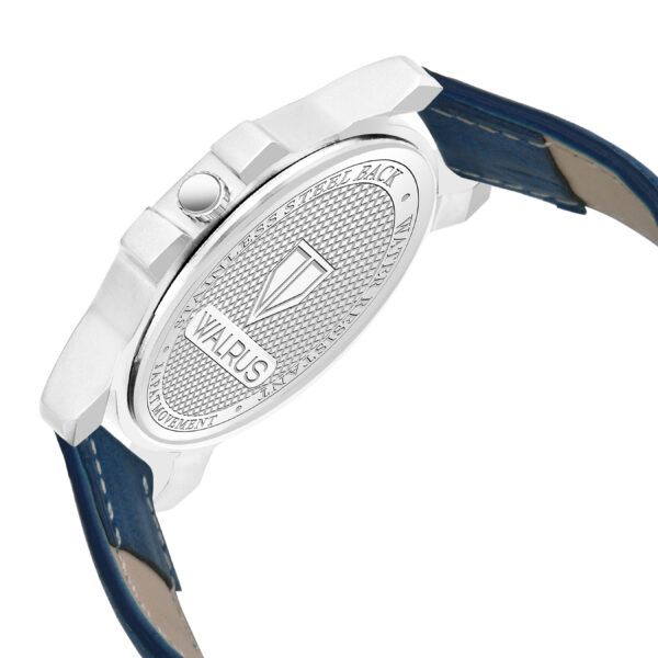 Walrus Blue Dial Analog Day Date Function Leather Strap Wrist Watch For Men