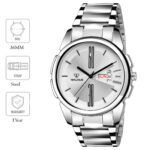 Walrus Silver Dial Analog Day Date Function Metal Chain Wrist Watch For Men With PUSH Button Lock