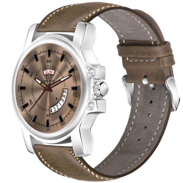 Walrus Brown Dial Analog Day Date Function Leather Strap Wrist Watch For Men