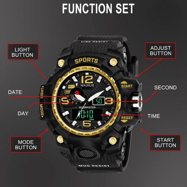 Walrus Gold Analog Digital Wrist Watch For Men